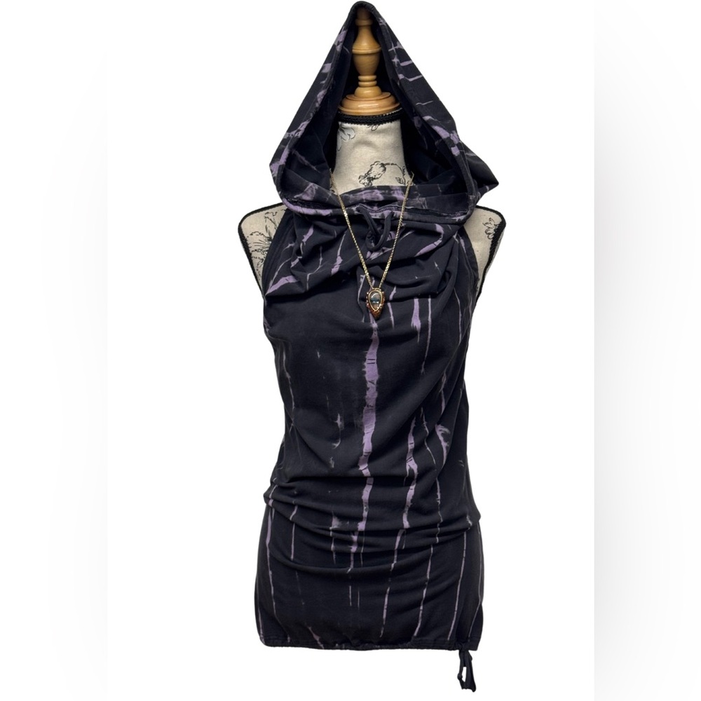 The Fairies Pyjamas Black/Purple Organic Hooded Halter Dress Size Small
